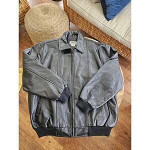 Duke Haband Vintage Black Leather Bomber Jacket Men's Size XL